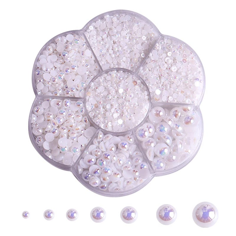 BLAAROOM 5800Pcs Half Pearls for Crafts - Flatback for Artwork Making, DIY Rhinestones Accessory Nail Art, Face Gems Jewels Flat Back Craft for Artist Creative - AB White - Image 1